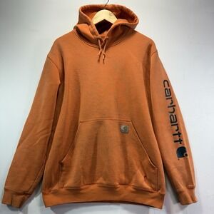 Vintage Carhartt Orange Hoodie Size M Mens Pullover Sweatshirt Distressed